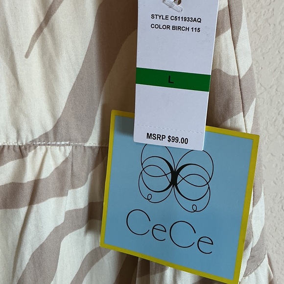 CeCe Neutral Zebra Print Tiered Midi Skirt Boho Flowy Spring Summer NWT - Picture 2 of 8